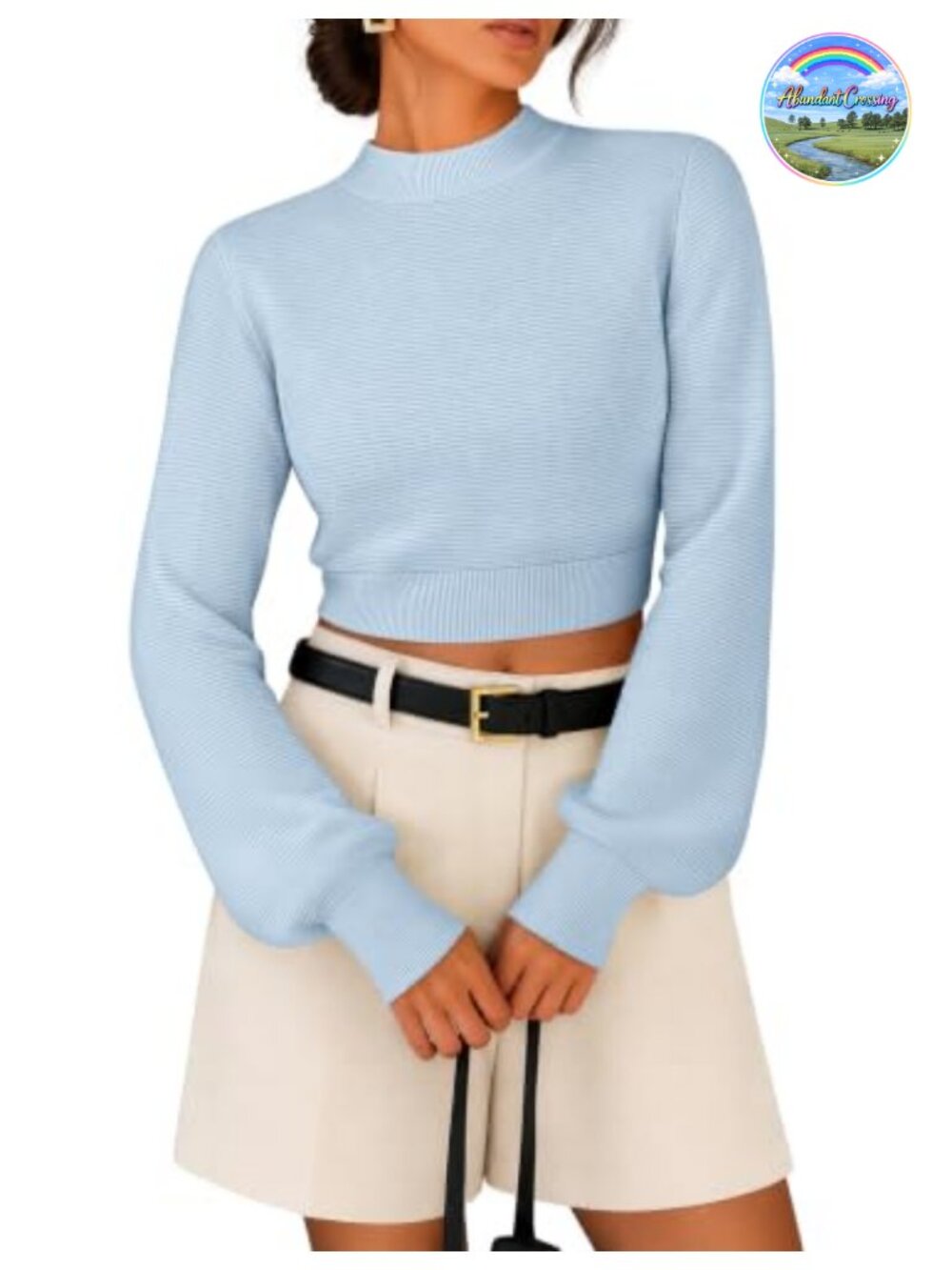 Cropped Mock Neck Sweater Long Sleeve Ribbed Knit Pullover Fall Winter Top